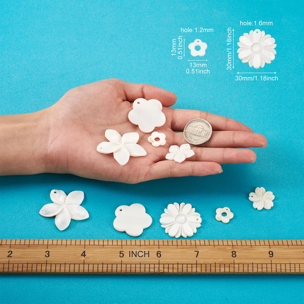 48pcs/Box Natural Freshwater Shell Pendants Mixed Flower White Charm for Jewelry Making DIY Necklace Earring Necklace Decoration