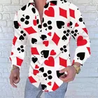 Мужская хлопковая рубашка с длинным рукавом, рубашка в полоску с принтом игральных карт, отложным воротником и цветочным принтом, размеры до 3XL, весна-осень 2021