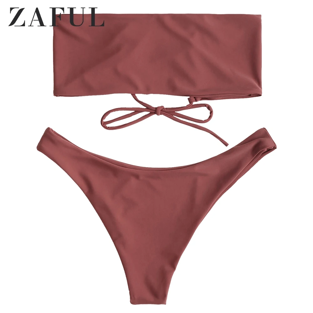 Женский комплект бикини ZAFUL без подкладки со шнуровкой сзади бандо бретелек 2020