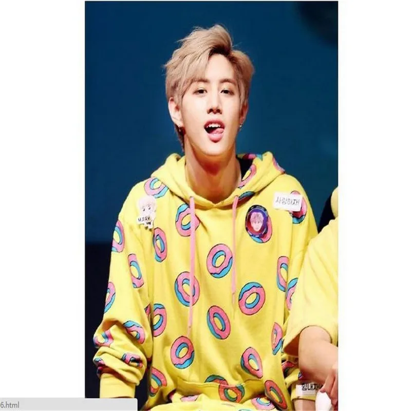 Kpop Mark Tuan Same Hoodie Long Sleeve Coat Just Right Donut Student Hooded Tops Women's Clothing | Женская одежда