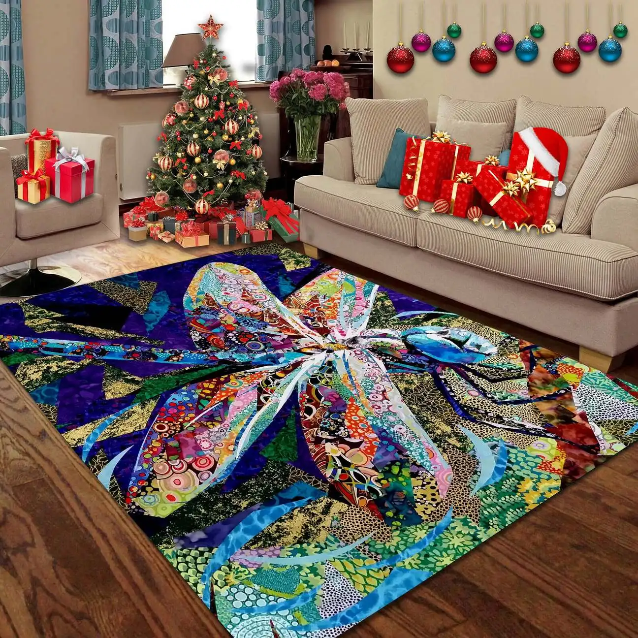 Christmas Red Truck Snowy Cardinals Living 3D Printed Rugs Mat Anti-slip Large Rug Carpet Home Decoration Tapete Peludo | Дом и сад