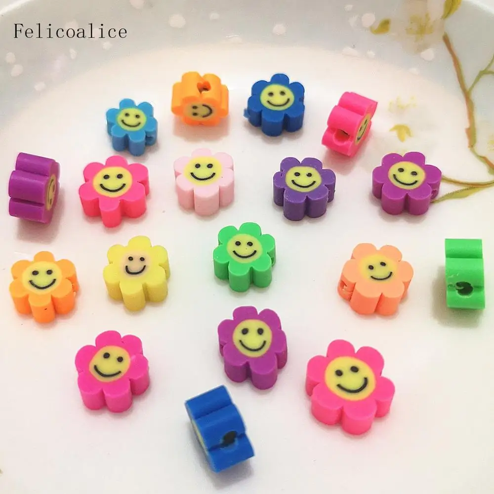 

40pcs 10mm Smiley Sunflower Colorful Flower Polymer Clay Spacer Beads Slices For DIY Bracelet Jewelry Making Accessories