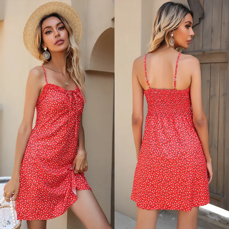 

Женское шифоновое платье на бретельках, плиссированное платье с принтом деревянных ушей, лето 2021