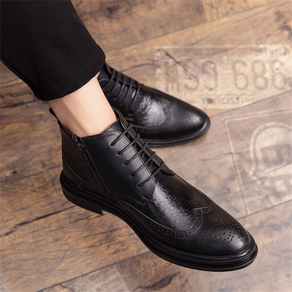 Мужские кожаные ботинки броги модные уличные мотоциклетные осенне-зимняя обувь