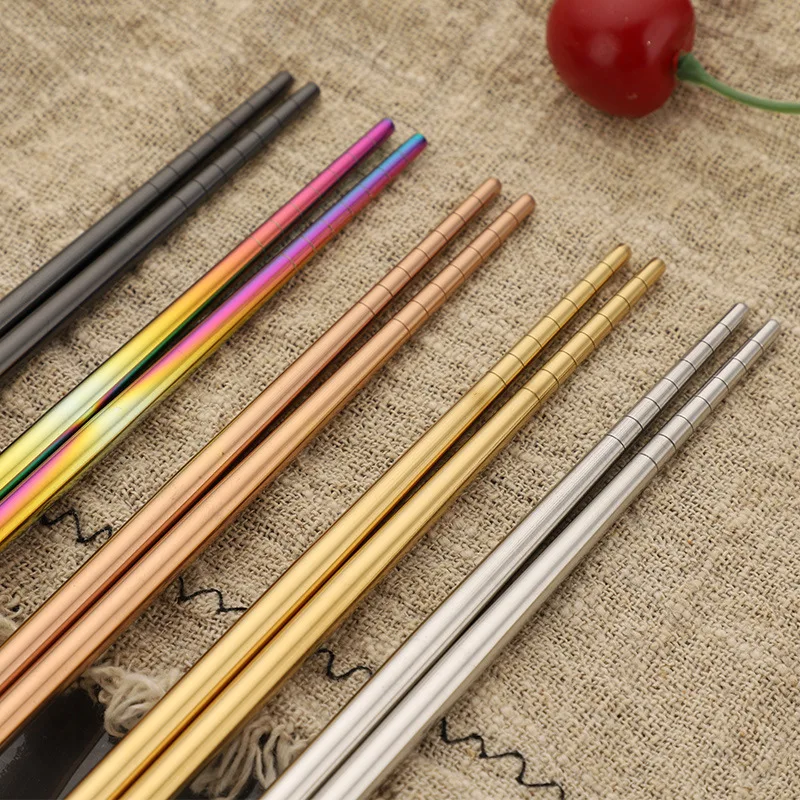 

1 Pair Stainless Steel Chopsticks Metal Chop Sticks Tableware Silver Gold Multicolor Wedding Party Festival Supplies
