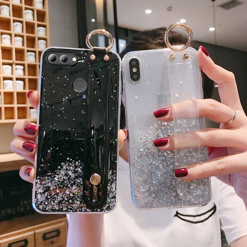 Блестящий Звездный чехол с ремешком на запястье для Huawei Honor 7A Pro 7C Y5 Y6 Y7 Y9 Prime 2017 2018