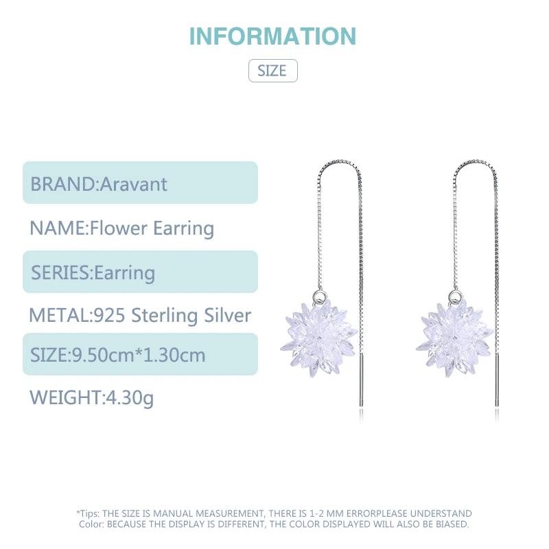 925 серебро белый Ледяной цветок Длинная цепочка Висячие серьги для женщин