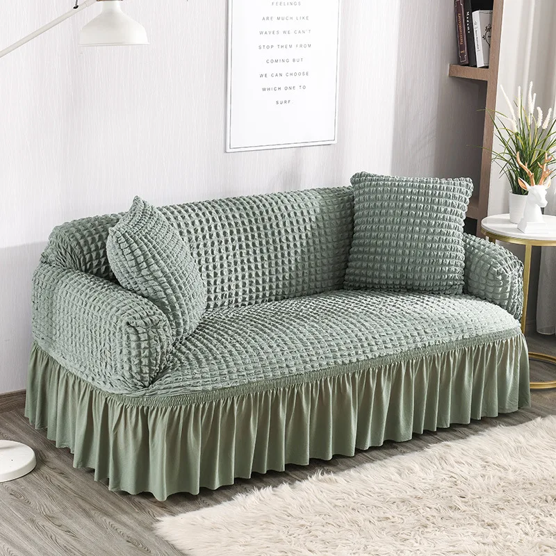

Plaid Fabric Sofa Cover High Elastic All-inclusive Skirt Lace Design Slip-resistant Couch Cover Case Lounge Slipcovers 1-4 Seat