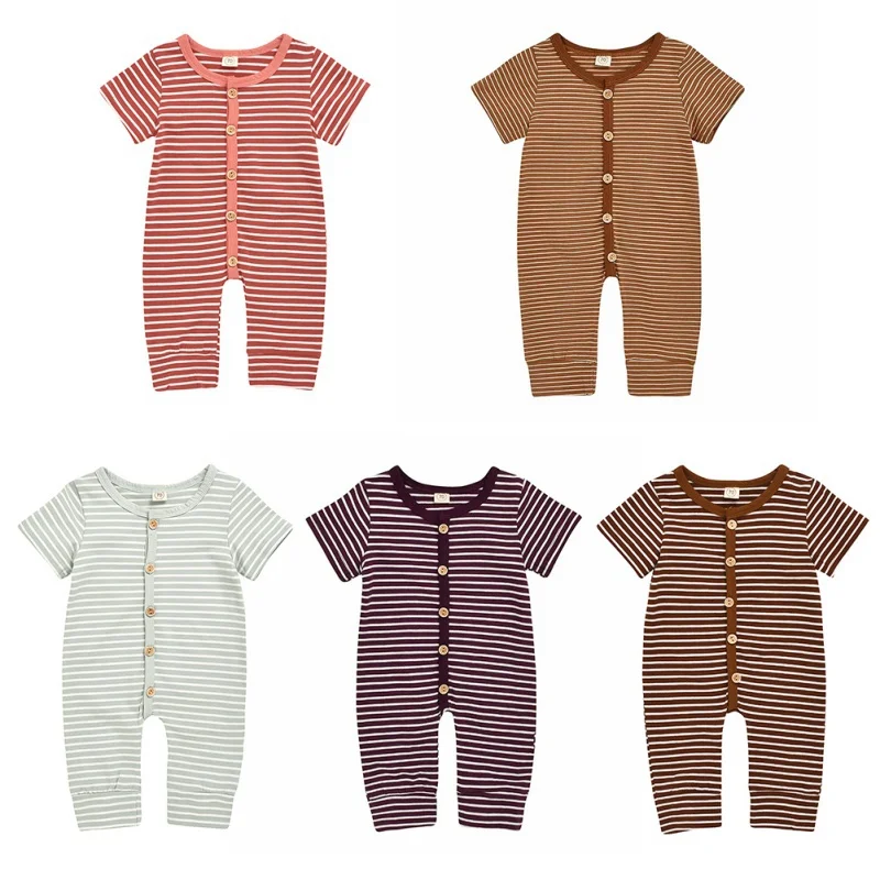 

Summer Infant Baby Boy Girl Romper Clothing Unisex Short Sleeve Striped Print Rompers Jumpsuit Newborn Baby Outfits Clothes