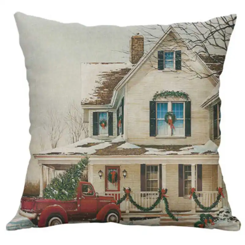 Рождественские наволочки 45*45 наволочка красный грузовик хлопковая льняная