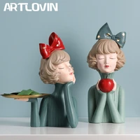 stylish bowknot girl sculpture resin figurines creative bust woman statues tv wine cabinet decorations figures turquoise color
