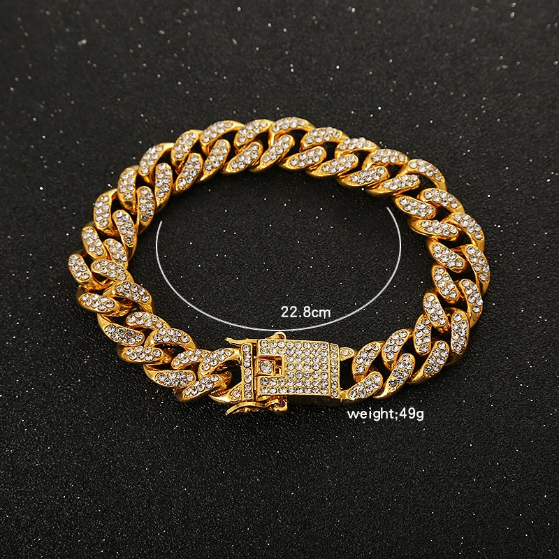 

Luxury Fashion Rhinestone Bracelet Women Men Hiphop Cuban Link Simple Design Gold Silver Color Jewelry Gifts