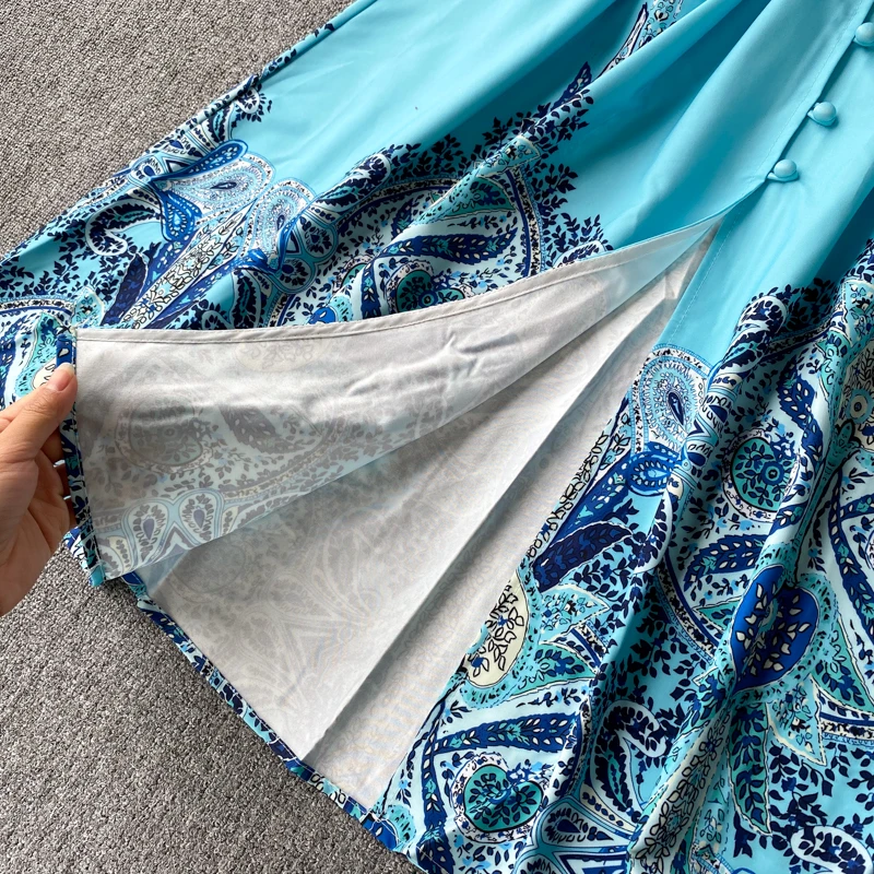 

Croysier Long Dresses For Women 2021 Maxi Vintage Paisley Print Boho Dress V Neck Long Puff Sleeve Elegant Shirt Dress With Belt