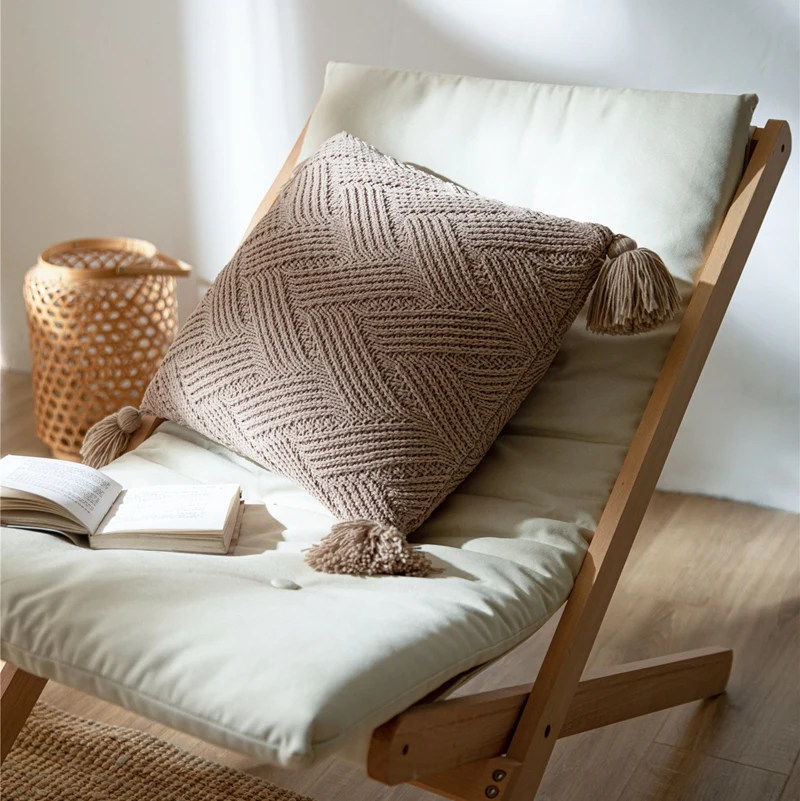 Knitting Solid Color Cushion Cover Geometric Striped With Tassel Soft Pillow Modern Fashion Home Decoration For Sofa | Дом и сад