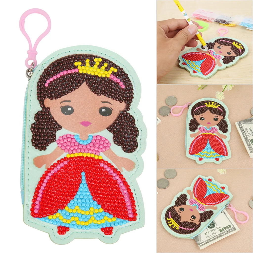 Princess 2 DIY полная дрель алмазная живопись милый кошелек с собакой сумка брелок Брелки Подвески стежка вышивка Кошелек для монет для девочек и детей - Цвет: Princess 2