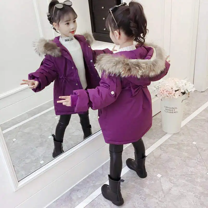 

Fashion Fur Hooded Jackets for Girls Winter Kids Wear Parka Thick Cotton-Padded Outerwear Children Christma Winter Coat