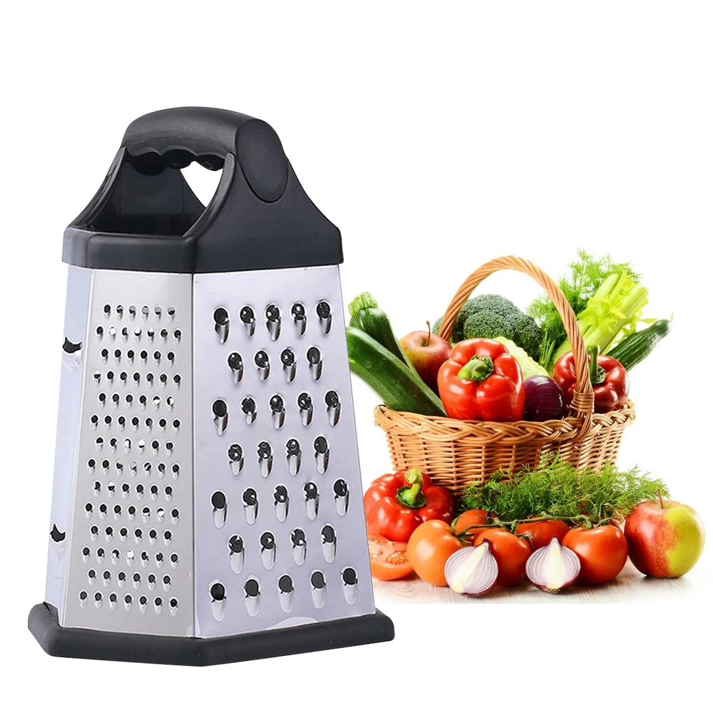 

1pc Cheese Grater With Container And Lid Six Sided Stainless Steel Box Graters Handheld Vegetable Cheese Slicer