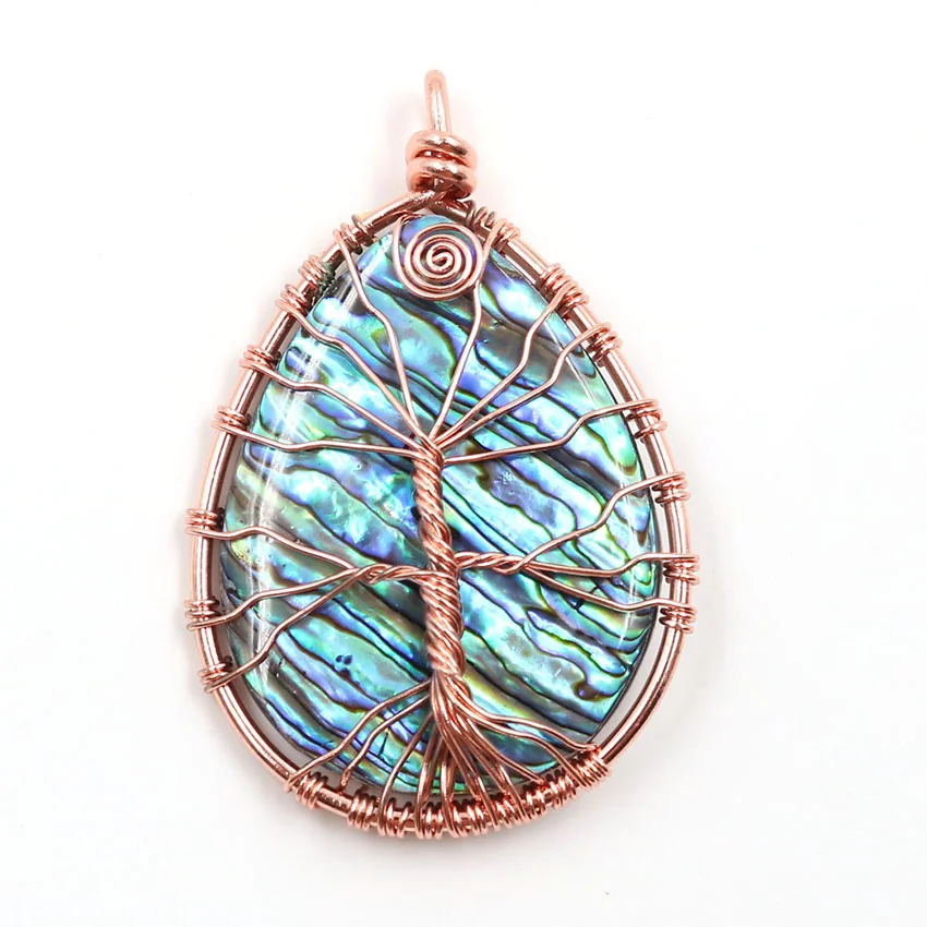 

Wire wrap Капля воды розовое золото цвет кулон в виде раковины абалона этнические ювелирные изделия