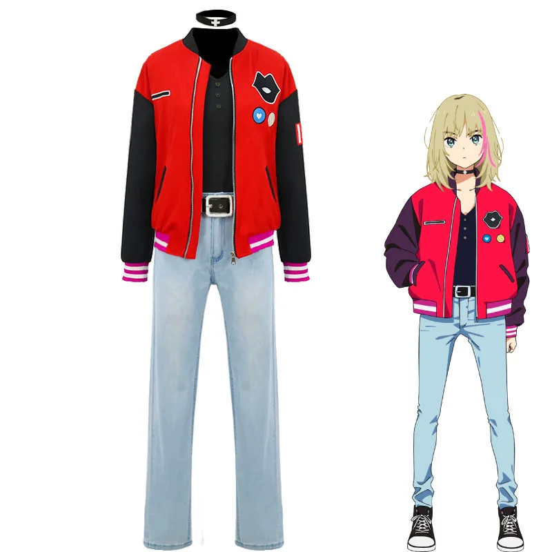 

Cosplay Costume Anime WONDER EGG PRIORITY Kawai Rika Uniform Suit Fashion Red Jacket Jeans Tops Belt Accessories