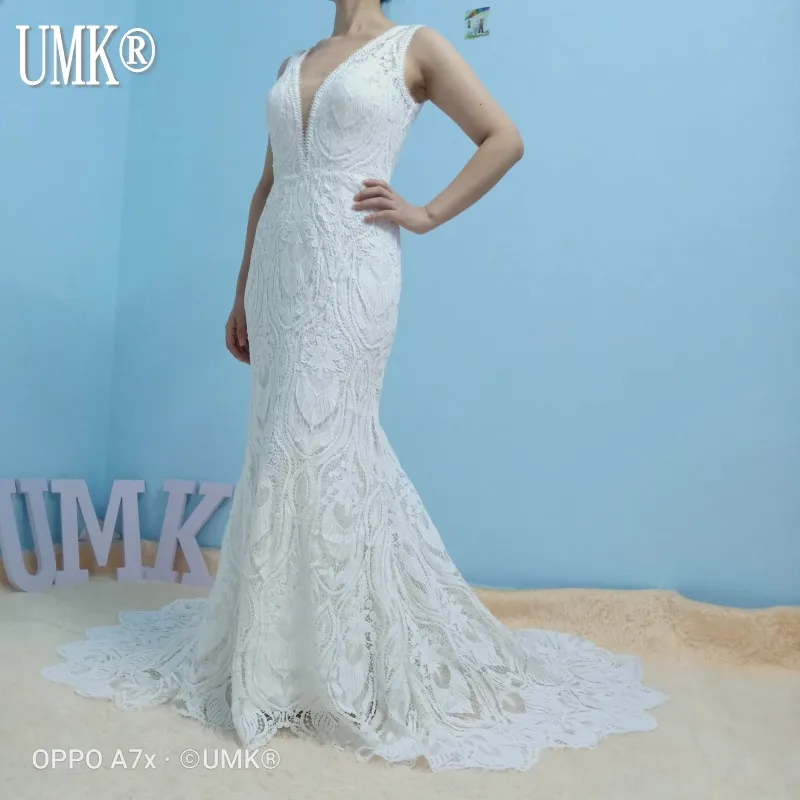 Шикарное свадебное платье UMK в стиле бохо с юбкой годе вязаные кружева