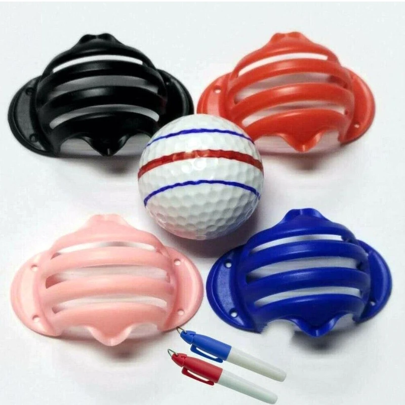 

Golf Ball Liner Tri-Line Golf Alignment Kit with Marker Pen, Triple Track Putter Stencil Spring Clamp Ball Marking Tool