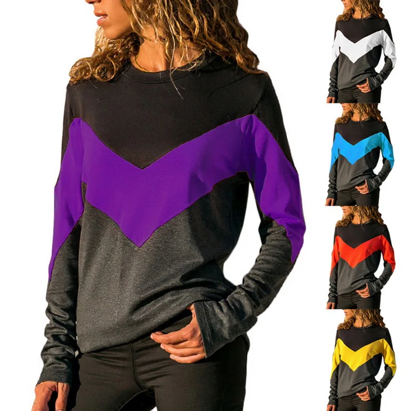 Женская футболка с длинным рукавом контрастная зимняя рубашка круглым вырезом