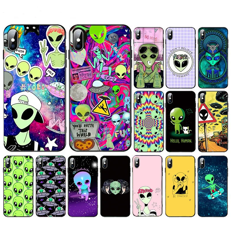 

Funny Cute Alien UFO ET Art Design Soft TPU Cover Case For iPhone 6 6s 7 8 X 5 5S SE 2020 6plus 7plus 11 11Pro 8plus XR XS Max