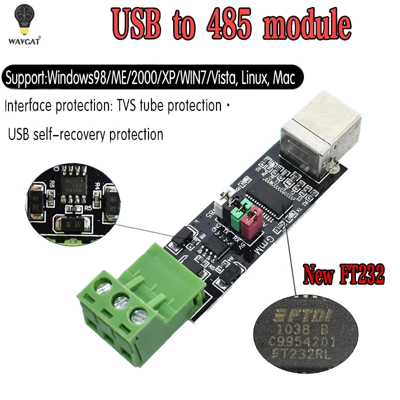 Последовательный преобразователь FT232 USB 2,0 в TTL RS485, модуль FTDI FT232RL SN75176, двойная функция для защиты, Лидер продаж