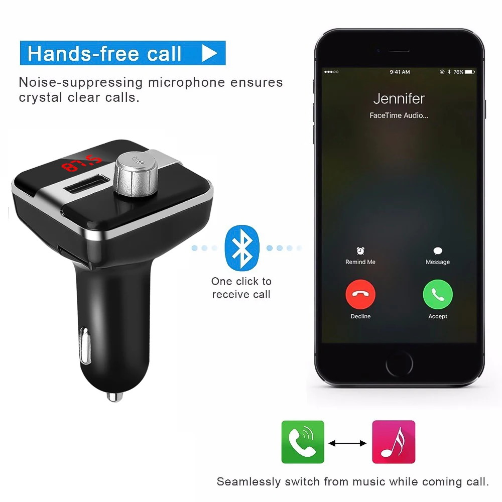 Автомобильный комплект громкой связи с Bluetooth FM трансмиттером двойным USB зарядным