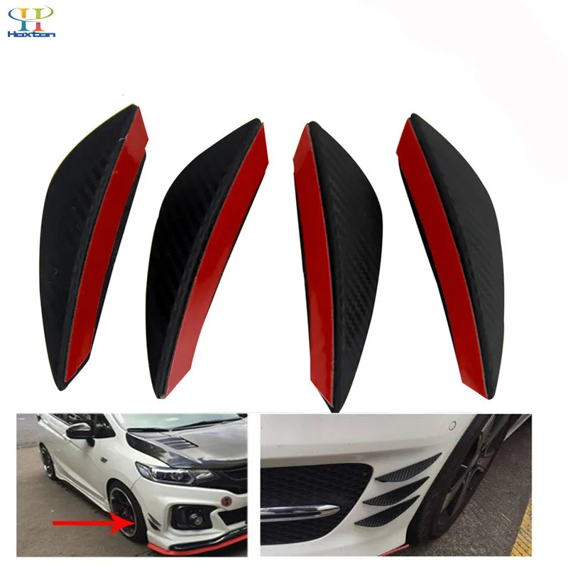4 piezas de fibra carbono Color ajuste parachoques delantero labios divisor aletas cuerpo спойлер Canards Valence Barn|Наклейки на