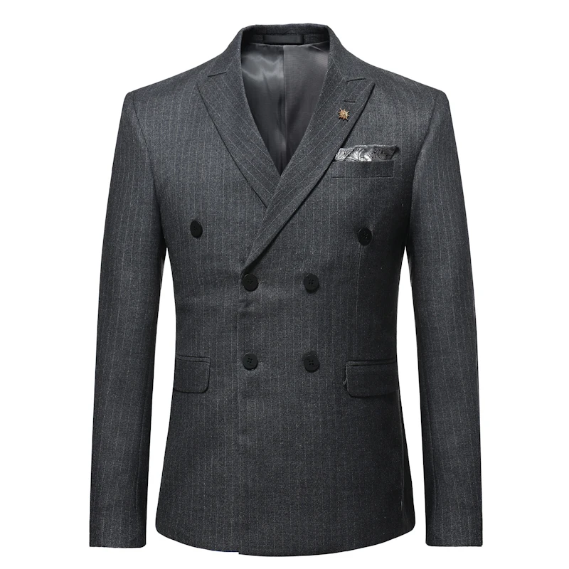 Мужской повседневный деловой пиджак в полоску синий черный серый для свадебного