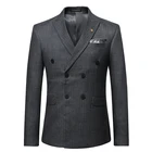 Пиджак мужской (1 шт.), модный бутик, повседневный деловой костюм в полоску, пальто, свадебное платье для жениха, синий черный серый официальный блейзер