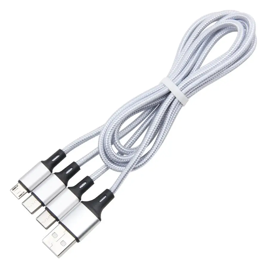 1 2m 2 4a quick 3 in 1 nylon braided charging cables 8 pin micro usb type c for samsung android charger cord fast phone cable free global shipping