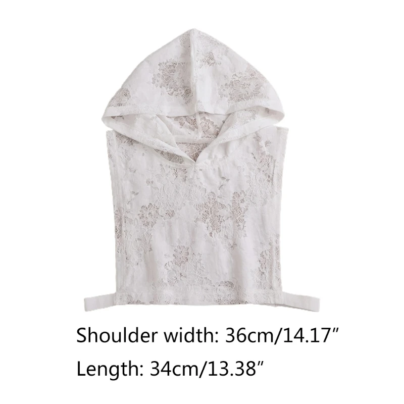 

Women False Fake Collar with Hoodie Cap Hollow Out Floral Lace Detachable Pullover Half Shirt Dickey Sunscreen Crop Top