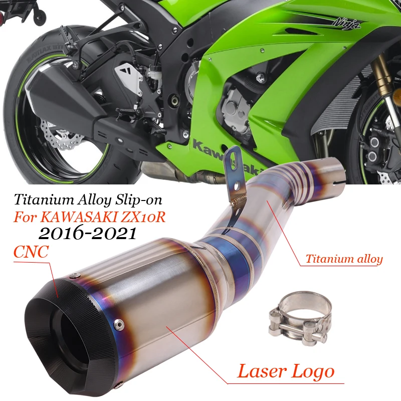 

Motorcycle Exhaust Muffler Mofidy Middle Link Pipe Escape Moto Titanium Alloy Muffler Slip-on For KAWASAKI ZX10R 2016-2021