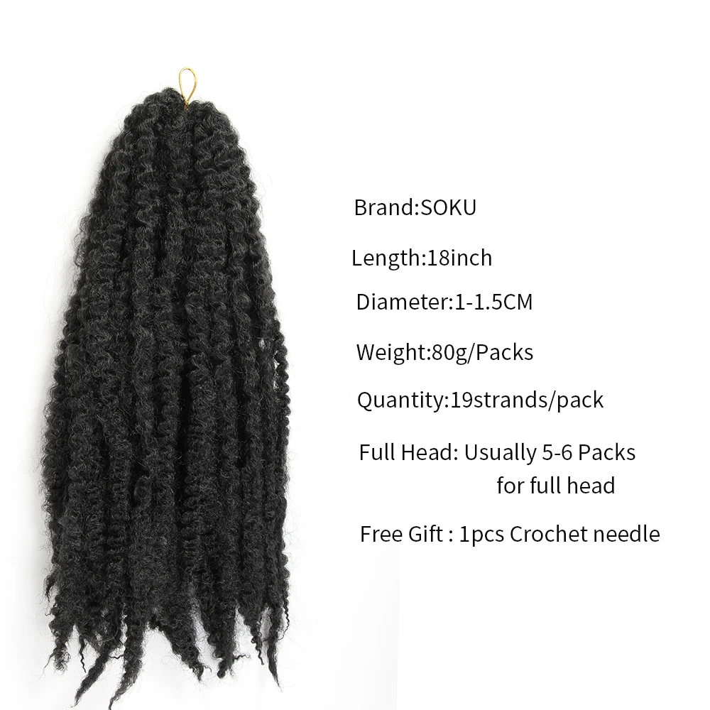 

SOKU Synthetic Marley Braids Black Crochet Hair Extensions Dreadlock Braiding Low Temperature Fiber Kinky Braids For Afro Women