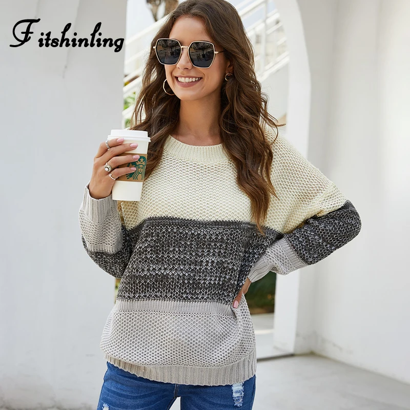 Женский свитер в стиле пэчворк Fitshinling праздничный тонкий вязаный джемпер пуловер