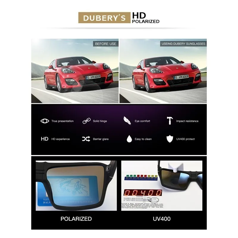 Поляризованные солнцезащитные очки DUBERY для мужчин и женщин новые модные