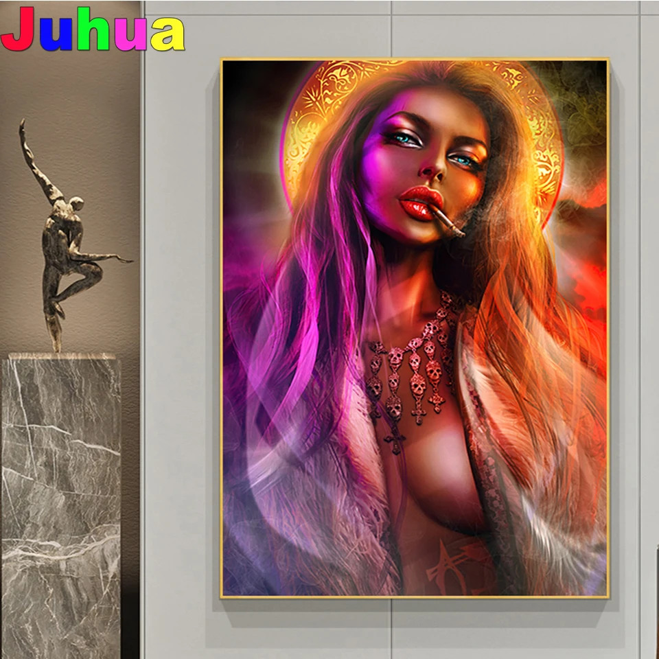 

Abstract Sexy Bad Girl Diamond Paintings Graffiti Smoking Woman Mosaic Embroidery Picture rhinestones for Living Room Wall Art