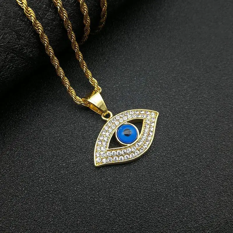 

Hip Hop Iced Out Turkish Evil Eyes Pendant Necklaces Male Gold Color Stainless Steel Chains For Women Men Jewelry Dropshipping