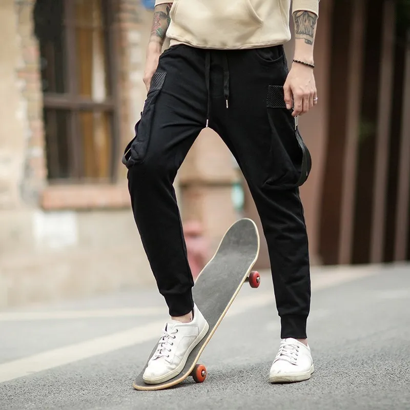 Новые осенне зимние мужские брюки модные однотонные штаны шаровары с эластичной