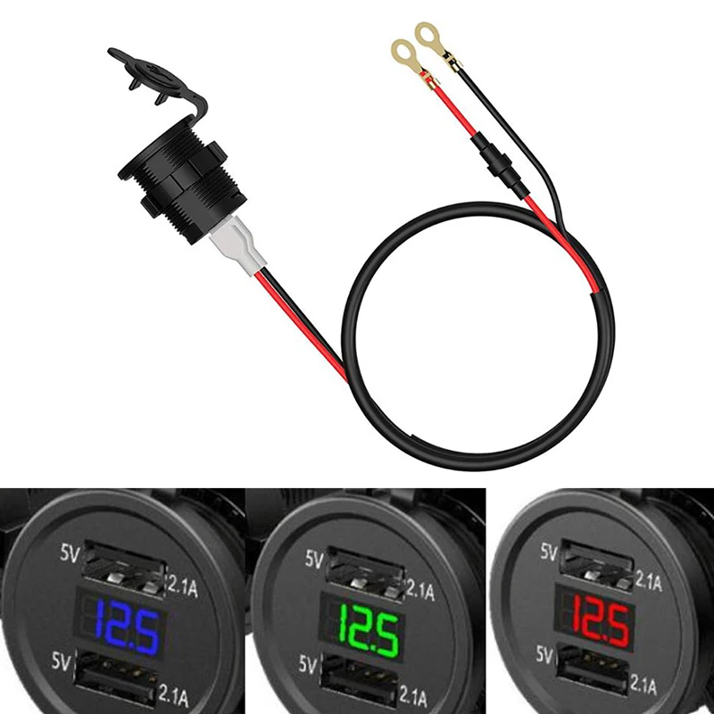 

12-24V Dual USB Автомобильное зарядное устройство Зарядное устройство Мощность адаптер Светодиодный Дисплей со штыревой частью соединения мотоц...