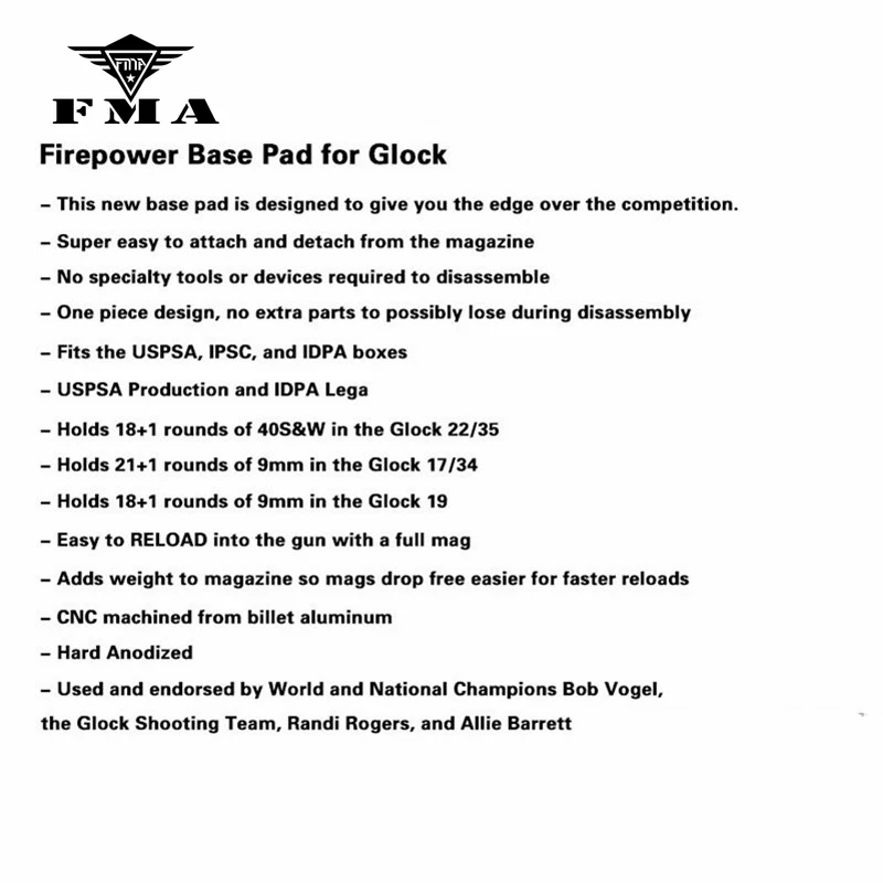 FMA Тактический IPSC кобура журналы база Pad комплект для GLOCK USPA IDPA CS страйкбол Спорт CNC