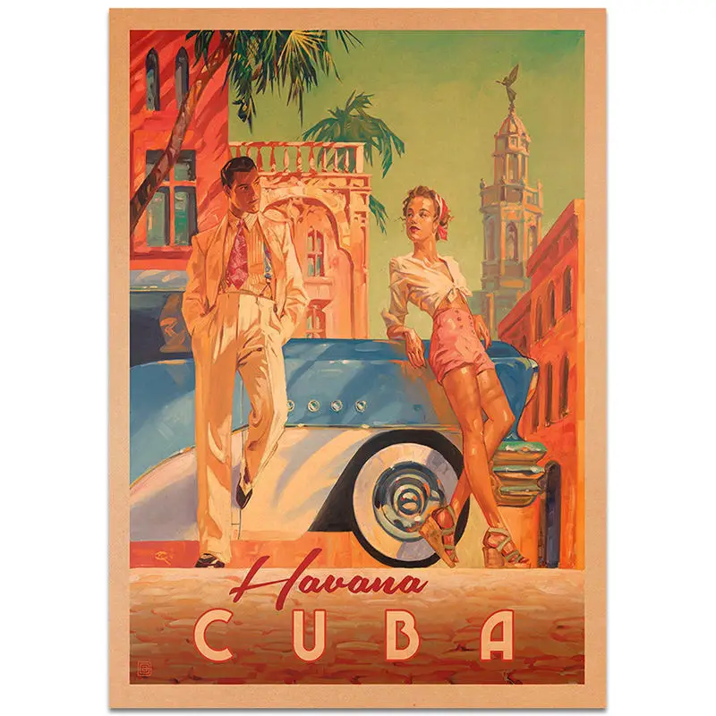 Cuba Пейзаж Плакат ручная роспись праздник рисунок стены Искусство Наклейка оберточная бумага в винтажном стиле отель гостиная домашний декор 42x30 см - Цвет: NCITY171