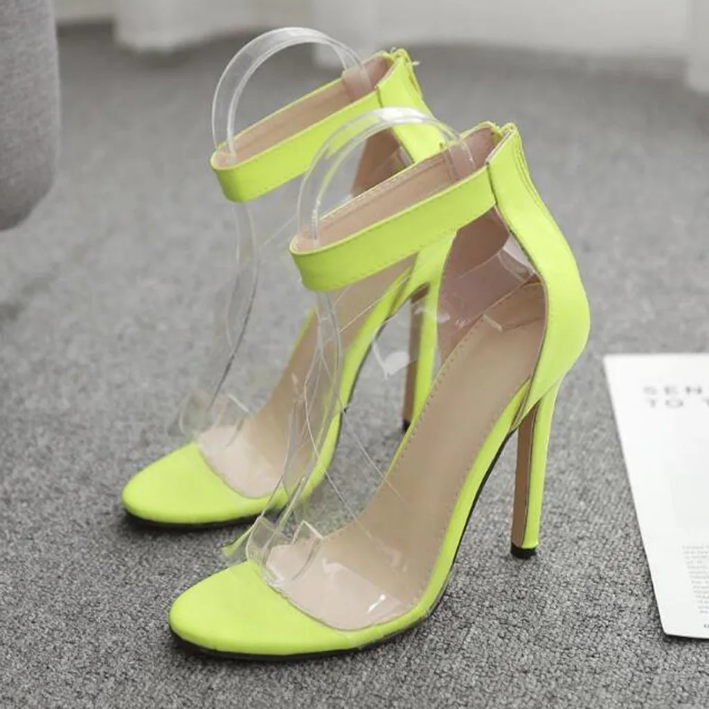 Пикантные женские босоножки туфли на шпильке с открытым носком прозрачные