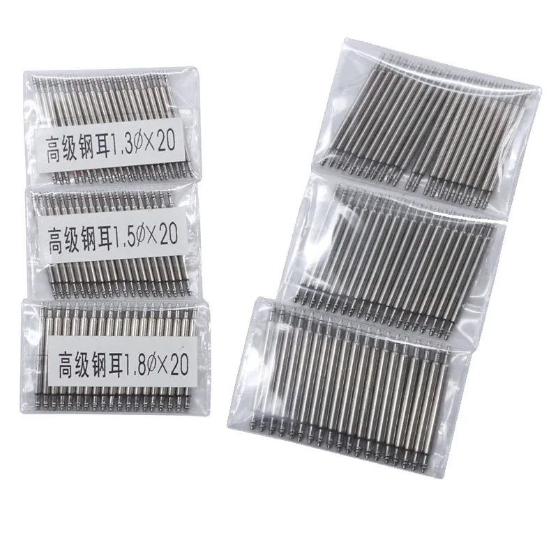 20pcs Watch Band Full Stainless Steel Spring Pins 10mm to 27mm Release Spring Bars Strap Replacement Straight Pin 1.3 1.5 1.8mm