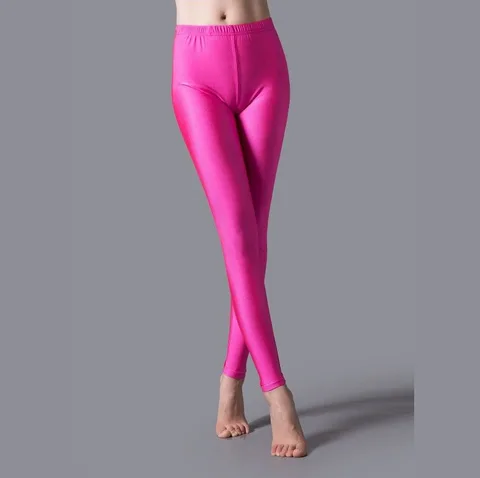 Женские леггинсы до щиколотки VISNXGI, однотонные блестящие эластичные повседневные брюки, флуоресцентные трикотажные брюки из спандекса карамельных цветов