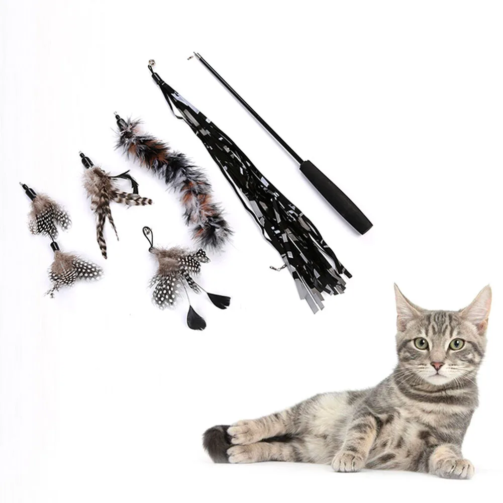 6 шт./компл. забавная игрушка для кошек Замена перо выдвижной 3 секции палочка