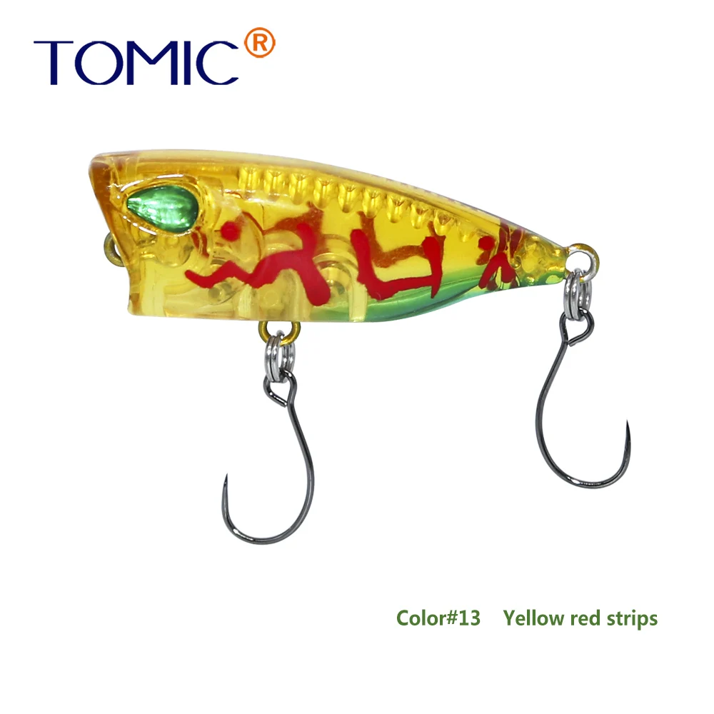 yellow red strips Tomic 4 см Поппер приманки сверхлегкие микро твердые приманки один крючок Топ воды форель Щука рыболовные приманки pesca - Цвет: yellow red strips