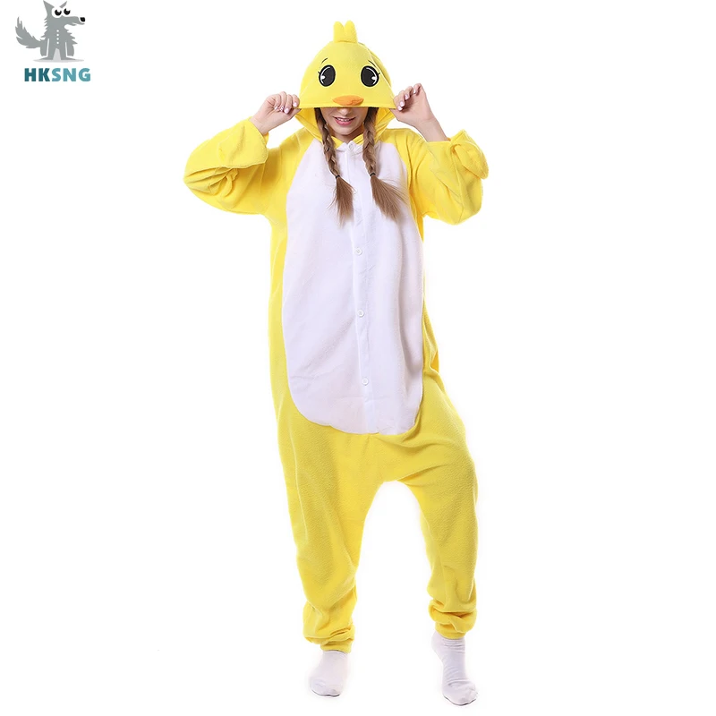 HKSNG Kigurumi флисовый желтый женский Пижамный костюм с мультяшным петухом для